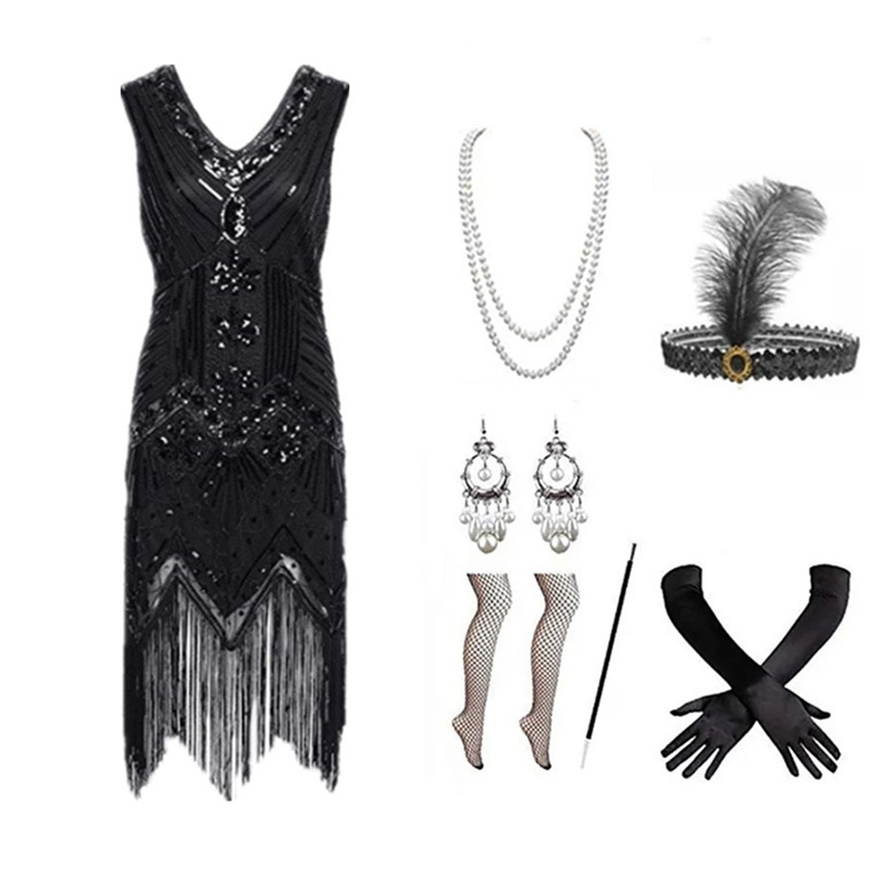 Women Accessories Jewelry - Vrouwen jaren 1920 Flapper-jurkset Retro kralen