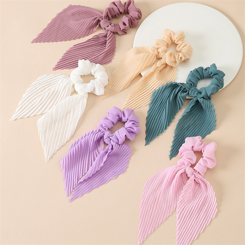 Scrunchie Satin Set - 6 stuks/set geplooide lintscrunchies – lange