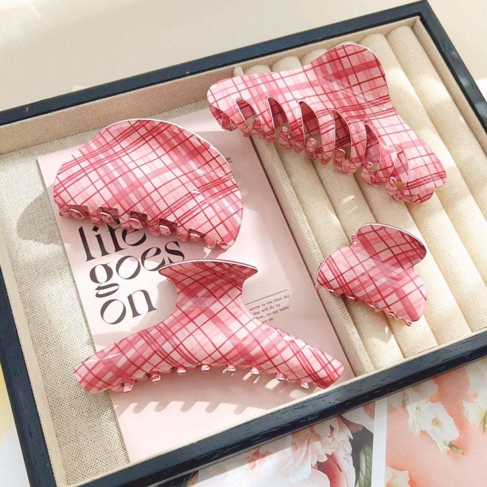 Women Accessories Online - Roze Blauw Raster Haarklauw Clips Haaraccessoires