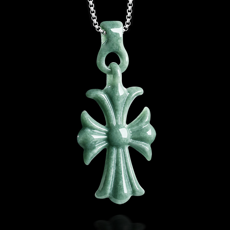 Women Accessories Jewelry - Natuurlijke Birmese Jadeïet kruis hanger ketting