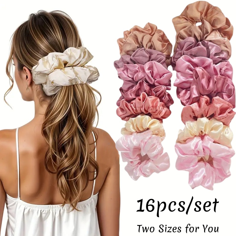 Scrunchie Satin Set - 16 stks Zacht Satijn Scrunchies Elegante