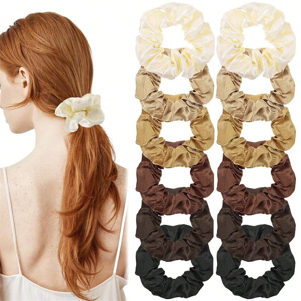 Scrunchie Satin Set - 12 stks/set Satijnen Scrunchies Effen Kleur
