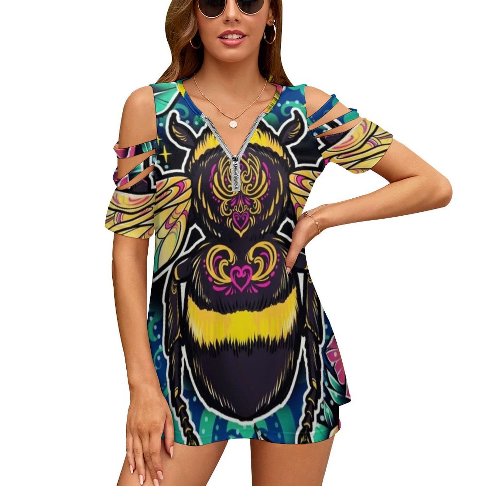 Nieuwe mode zip off-shoulder t - Women Accessories Vector recensie en prijs